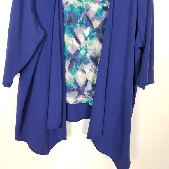 Maggie Barnes Women Plus Layered Blouse Top Sz 2X Blue Artsy Casual Event - Picture 3 of 5